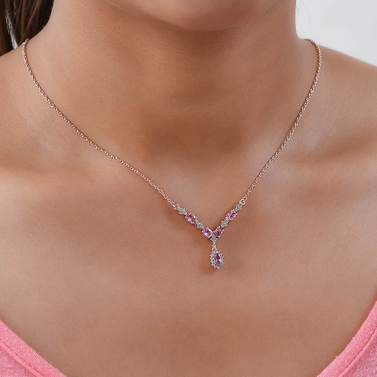 Madagascar Pink Sapphire and White Zircon Necklace 18 Inches in Vermeil Rose Gold Over Sterling Silver 1.50 ctw image number 2