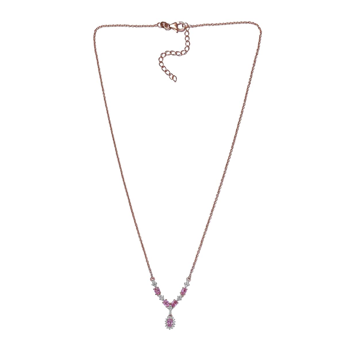 Madagascar Pink Sapphire and White Zircon Necklace 18 Inches in Vermeil Rose Gold Over Sterling Silver 1.50 ctw image number 3