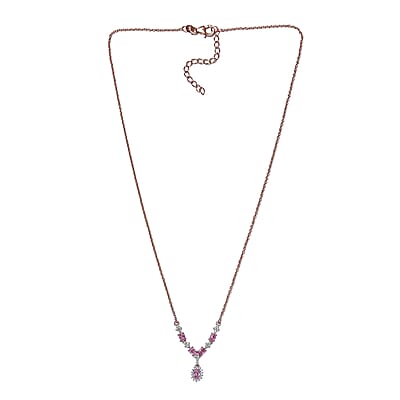 Madagascar Pink Sapphire and White Zircon Necklace 18 Inches in Vermeil Rose Gold Over Sterling Silver 1.50 ctw