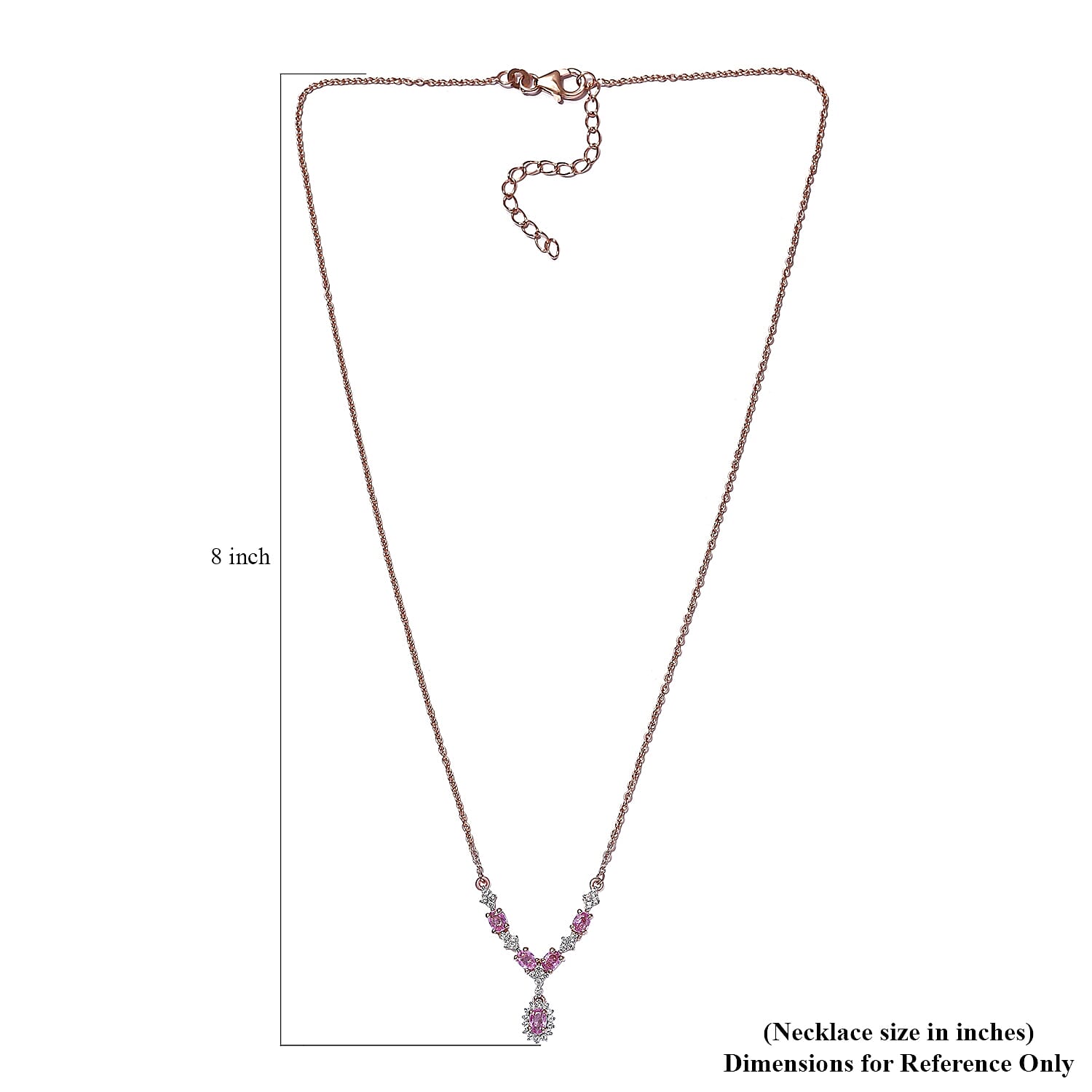 Madagascar Pink Sapphire and White Zircon Necklace 18 Inches in Vermeil Rose Gold Over Sterling Silver 1.50 ctw
