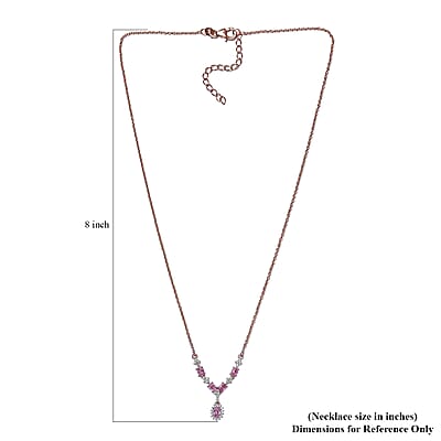 Madagascar Pink Sapphire and White Zircon Necklace 18 Inches in Vermeil Rose Gold Over Sterling Silver 1.50 ctw