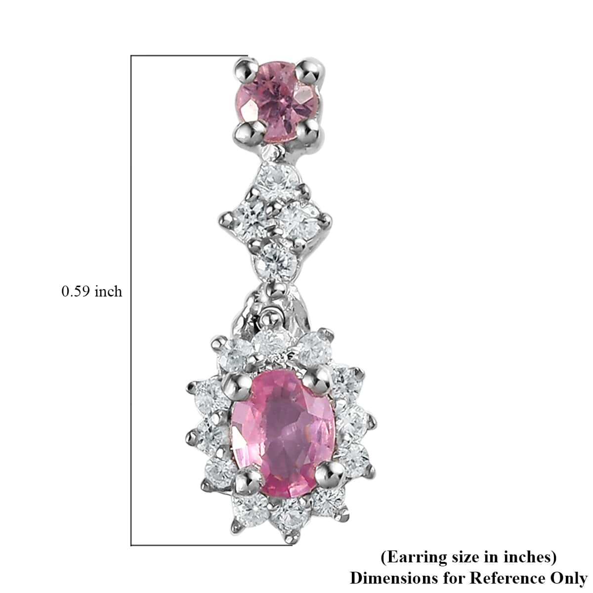 Madagascar Pink Sapphire and Natural White Zircon Dangling Earrings in Platinum Over Sterling Silver 0.90 ctw image number 4