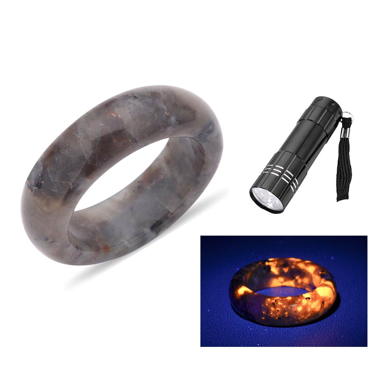 Natural Yooperlite Band Ring (Size 9.0) with Free UV Torch 22.00 ctw image number 0