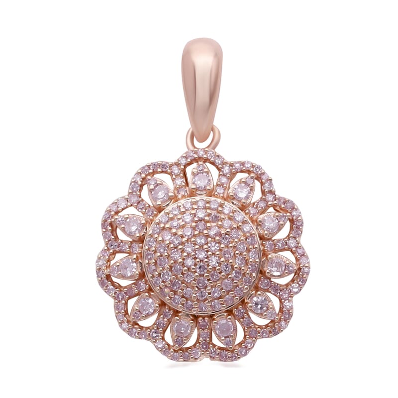 Natural Pink Diamond I3 Cocktail Pendant in Vermeil Rose Gold Over Sterling Silver 0.50 ctw