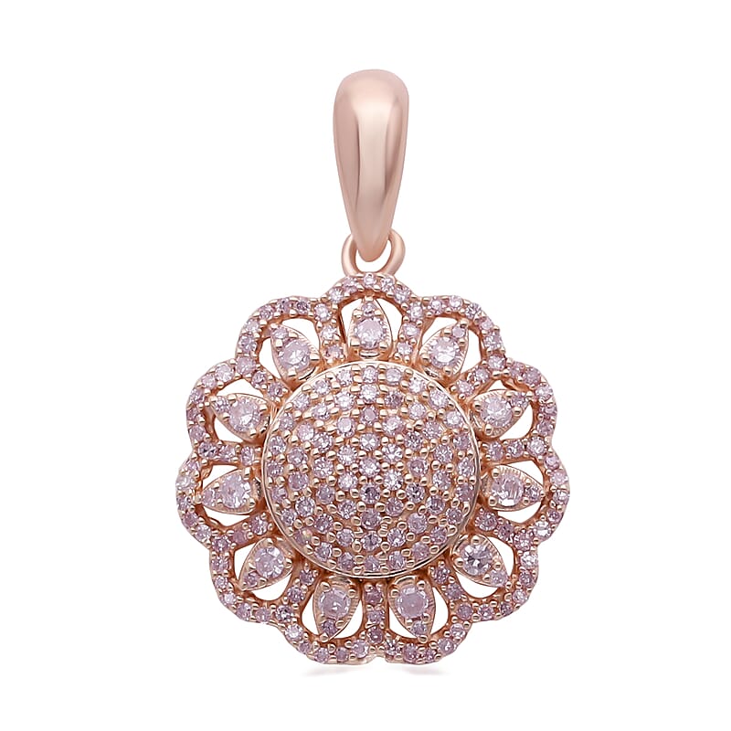 Natural Pink Diamond I3 Cocktail Pendant in Vermeil Rose Gold Over Sterling Silver 0.50 ctw