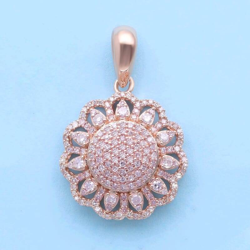 Natural Pink Diamond I3 Cocktail Pendant in Vermeil Rose Gold Over Sterling Silver 0.50 ctw