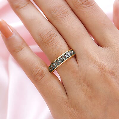 Green Sapphire 2.15 ctw Band Ring in 14K YG Over Sterling Silver (Size 10.0)