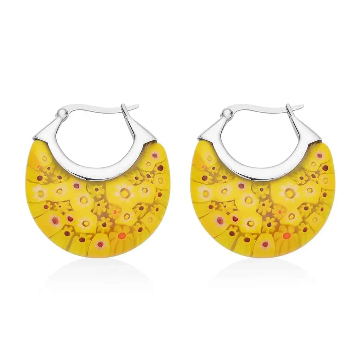 Yellow Murano Style Basket Earrings in Stainless Steel , Tarnish-Free, Waterproof, Sweat Proof Jewelry image number 0