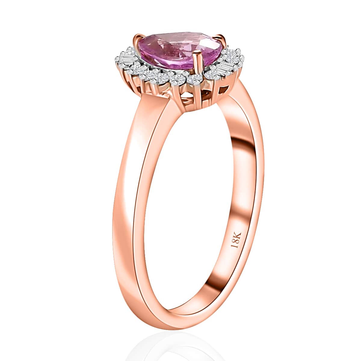 Iliana 18K Rose Gold AAA Madagascar Pink Sapphire and G-H SI Diamond Halo Ring (Size 9.0) 1.00 ctw image number 3