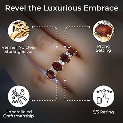 Brazilian Cherry Citrine Ring,  White Zircon Accent Ring,  Vermeil Yellow Gold Over Sterling Silver Ring,  Promise Ring 2.00 ctw