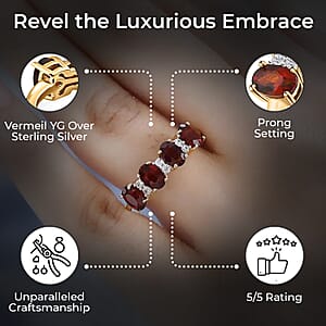 Brazilian Cherry Citrine Ring,  White Zircon Accent Ring,  Vermeil Yellow Gold Over Sterling Silver Ring,  Promise Ring 2.00 ctw