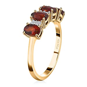 Brazilian Cherry Citrine Ring,  White Zircon Accent Ring,  Vermeil Yellow Gold Over Sterling Silver Ring,  Promise Ring 2.00 ctw