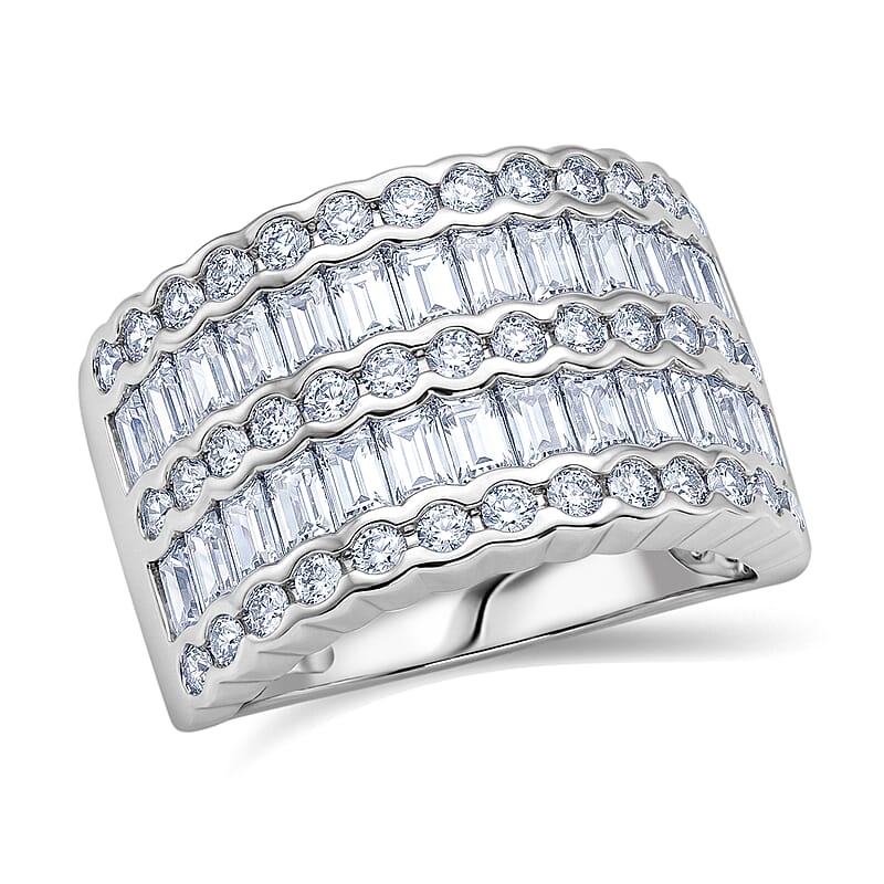 Simulated Diamond 1.70 ctw Ring in Rhodium Over Sterling Silver (Size 5.5)