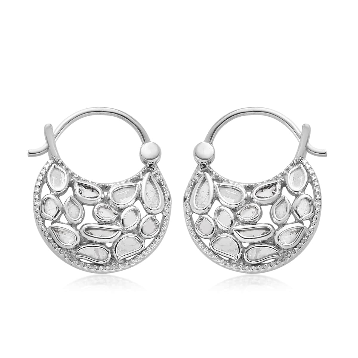 Artisan Crafted Polki Diamond Hanging Earrings in Platinum Over Sterling Silver 1.00 ctw image number 0