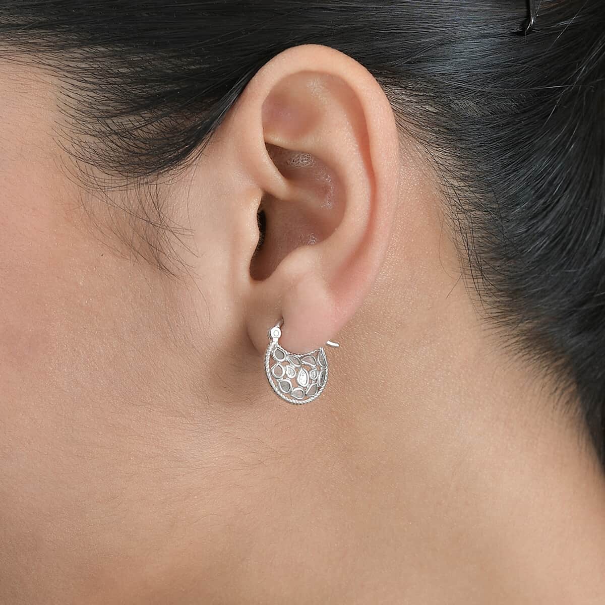Artisan Crafted Polki Diamond Hanging Earrings in Platinum Over Sterling Silver 1.00 ctw image number 2