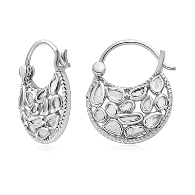 Artisan Crafted Polki Diamond Hanging Earrings in Platinum Over Sterling Silver 1.00 ctw