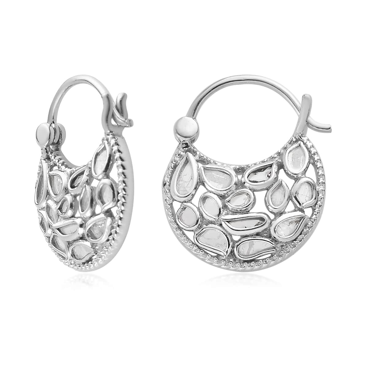 Artisan Crafted Polki Diamond Hanging Earrings in Platinum Over Sterling Silver 1.00 ctw image number 3