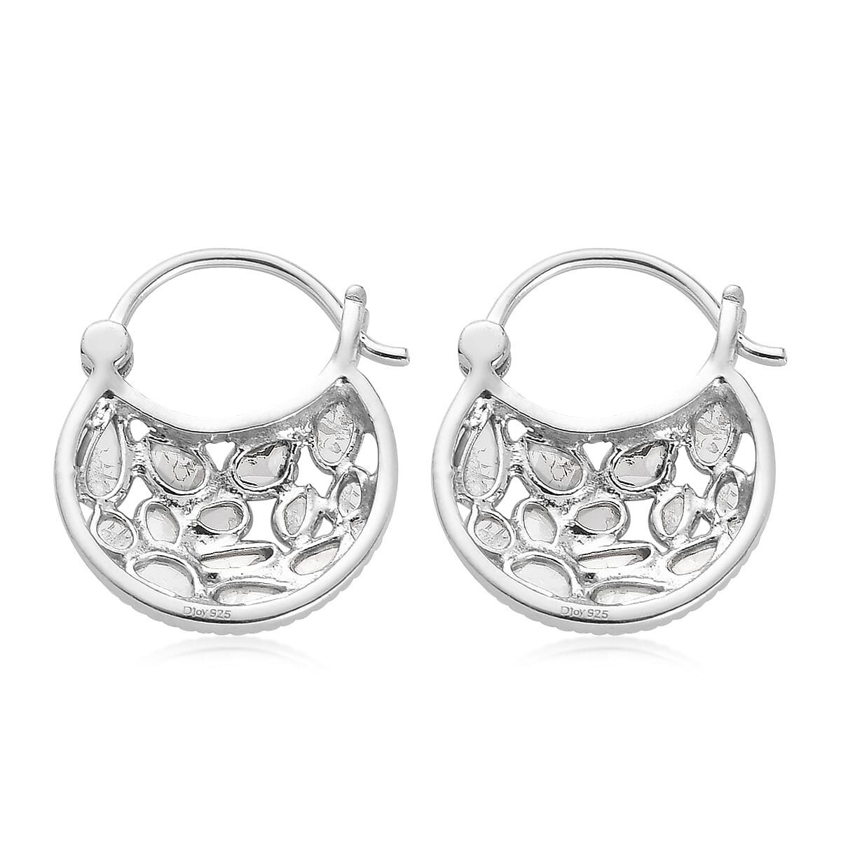 Artisan Crafted Polki Diamond Hanging Earrings in Platinum Over Sterling Silver 1.00 ctw