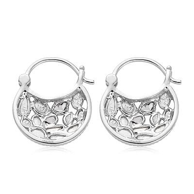 Artisan Crafted Polki Diamond Hanging Earrings in Platinum Over Sterling Silver 1.00 ctw