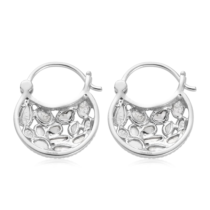 Artisan Crafted Polki Diamond Hanging Earrings in Platinum Over Sterling Silver 1.00 ctw