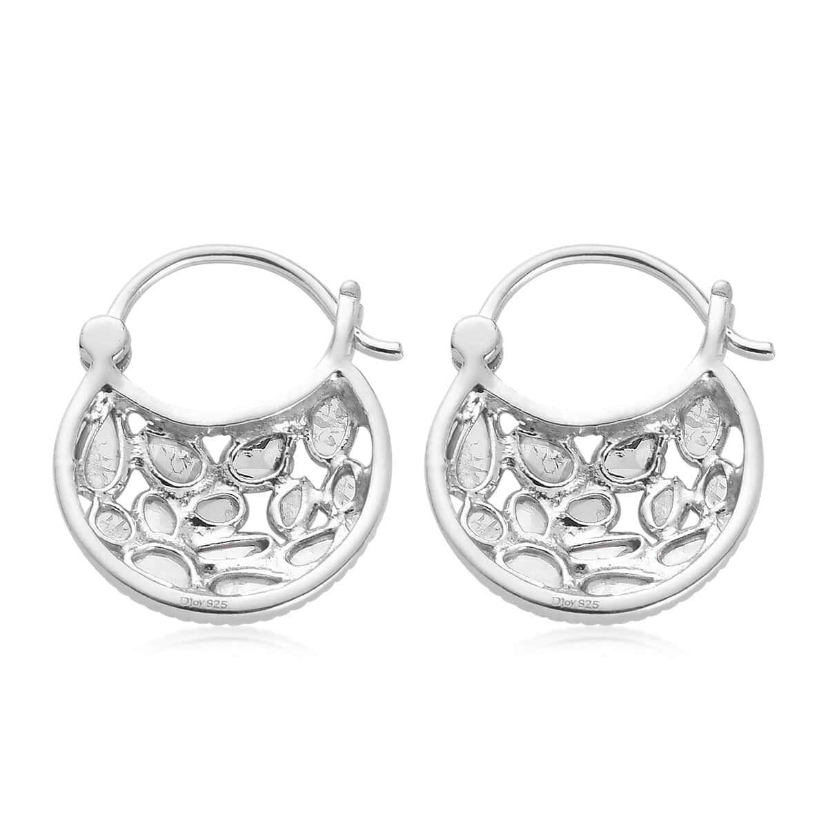 Artisan Crafted Polki Diamond Hanging Earrings in Platinum Over Sterling Silver 1.00 ctw image number 4