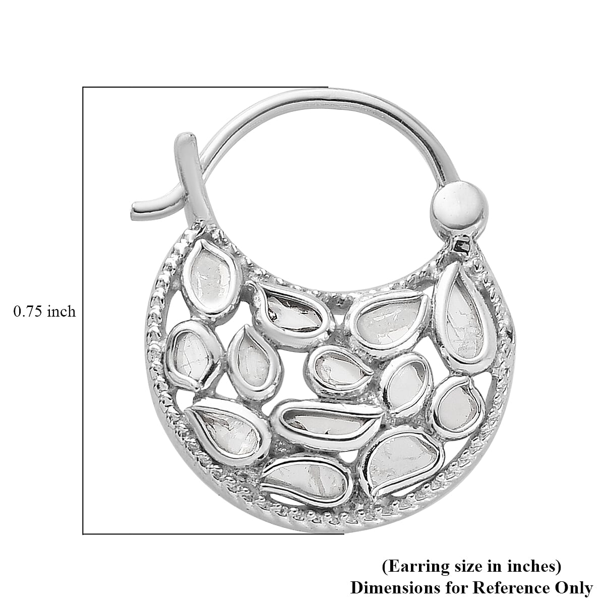 Artisan Crafted Polki Diamond Hanging Earrings in Platinum Over Sterling Silver 1.00 ctw