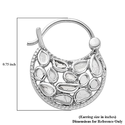 Artisan Crafted Polki Diamond Hanging Earrings in Platinum Over Sterling Silver 1.00 ctw