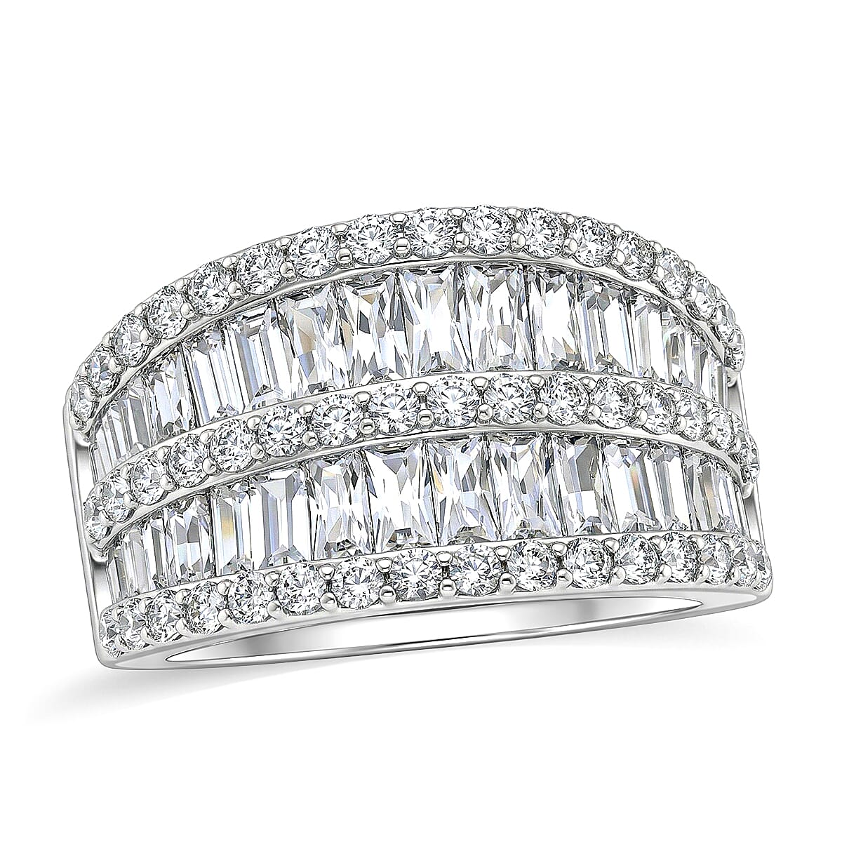 Simulated Diamond Ring in Rhodium Over Sterling Silver (Size 6.5) 2.00 ctw