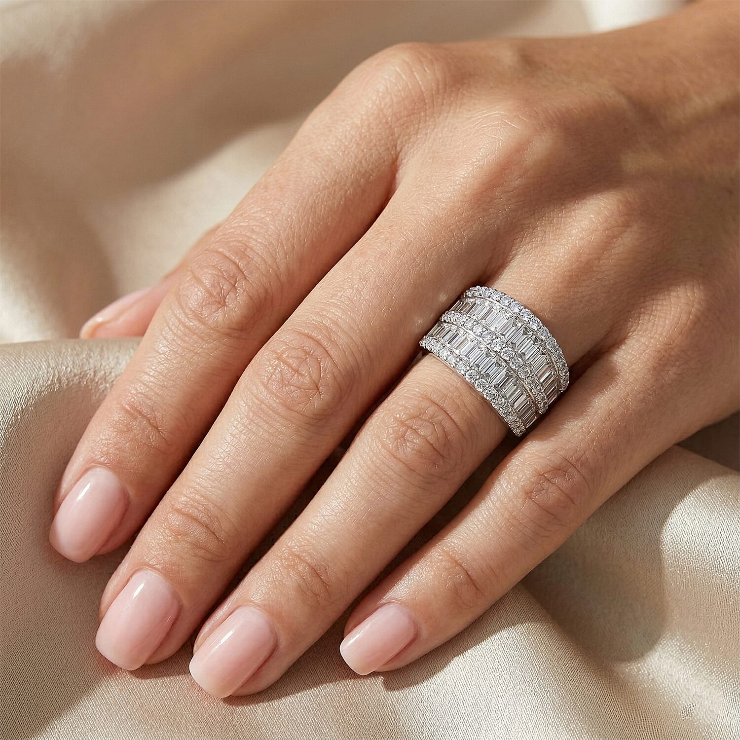 Simulated Diamond Ring in Rhodium Over Sterling Silver (Size 6.5) 2.00 ctw