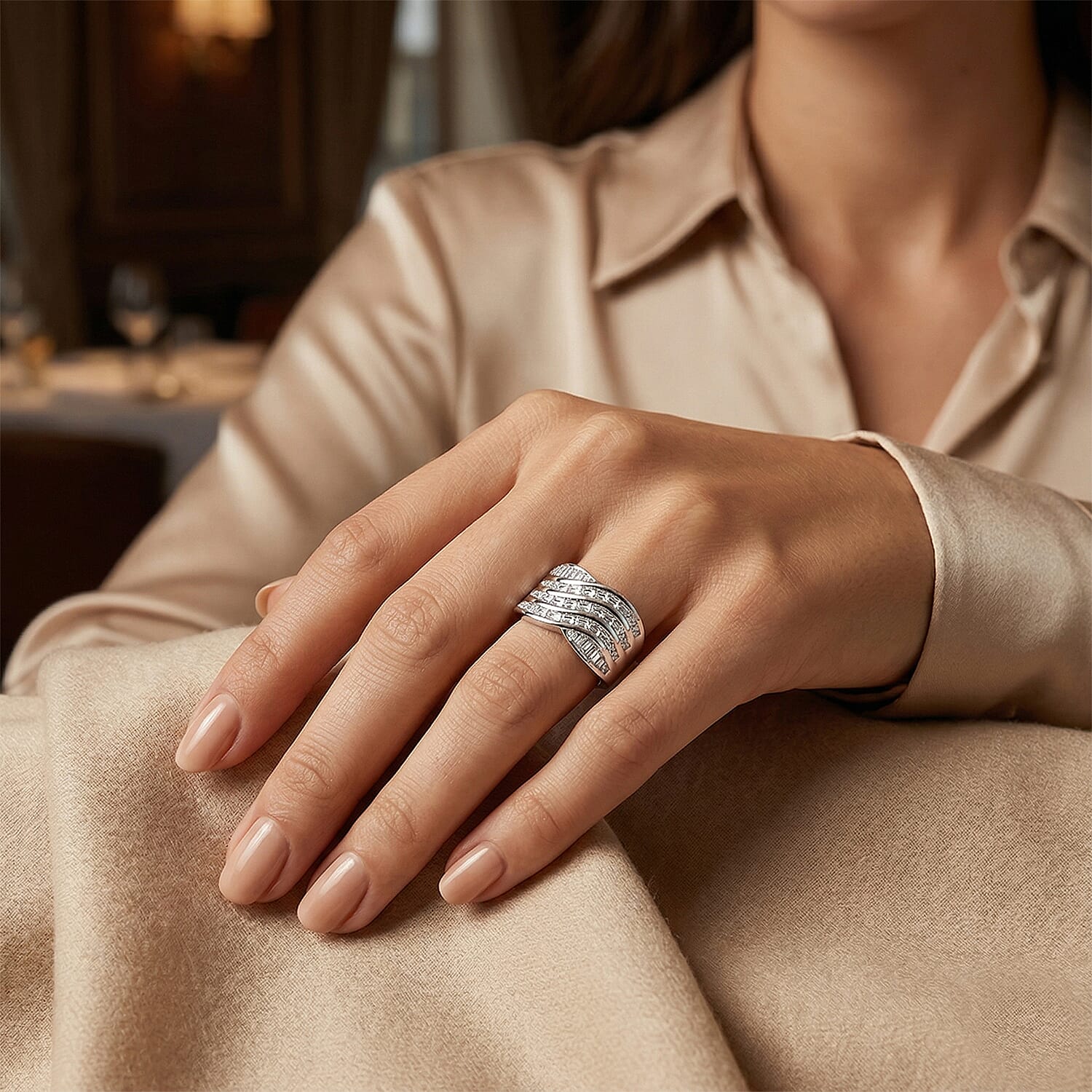 Simulated Diamond Ring in Rhodium Over Sterling Silver