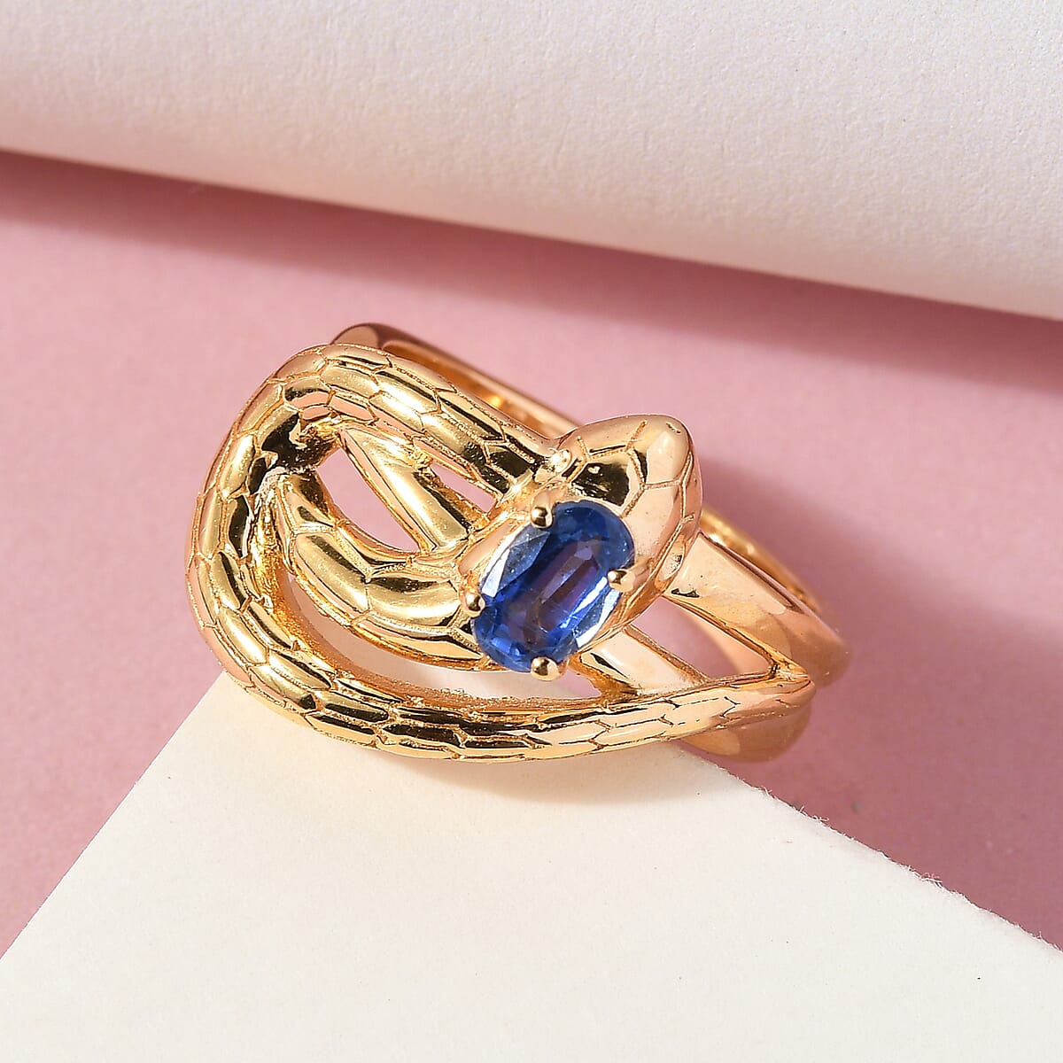 Kyanite Everlasting Love Intertwined Snake Ring in Vermeil Yellow Gold Over Sterling Silver (Size 7.0) 0.65 ctw image number 1
