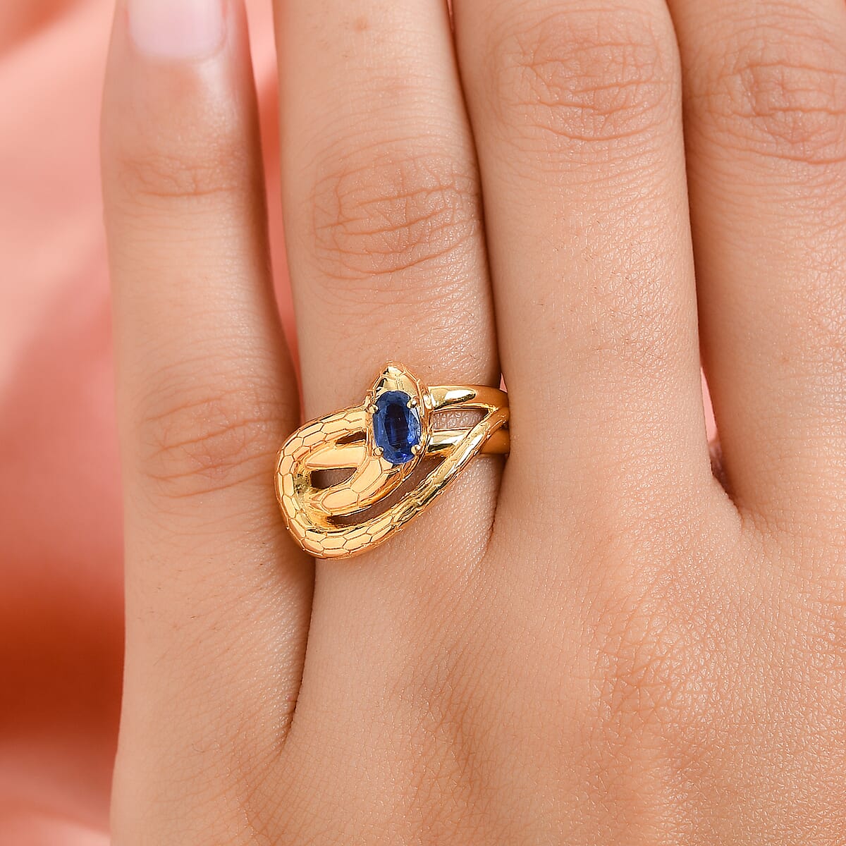 Kyanite Everlasting Love Intertwined Snake Ring in Vermeil Yellow Gold Over Sterling Silver (Size 7.0) 0.65 ctw image number 2