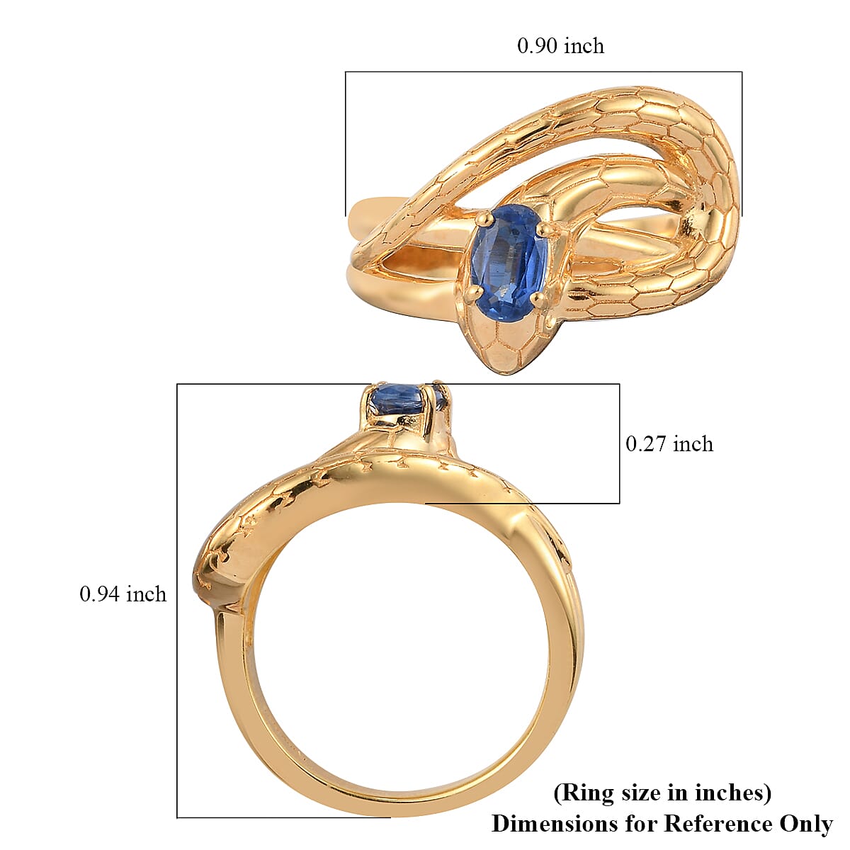 Kyanite Everlasting Love Intertwined Snake Ring in Vermeil Yellow Gold Over Sterling Silver (Size 7.0) 0.65 ctw image number 5