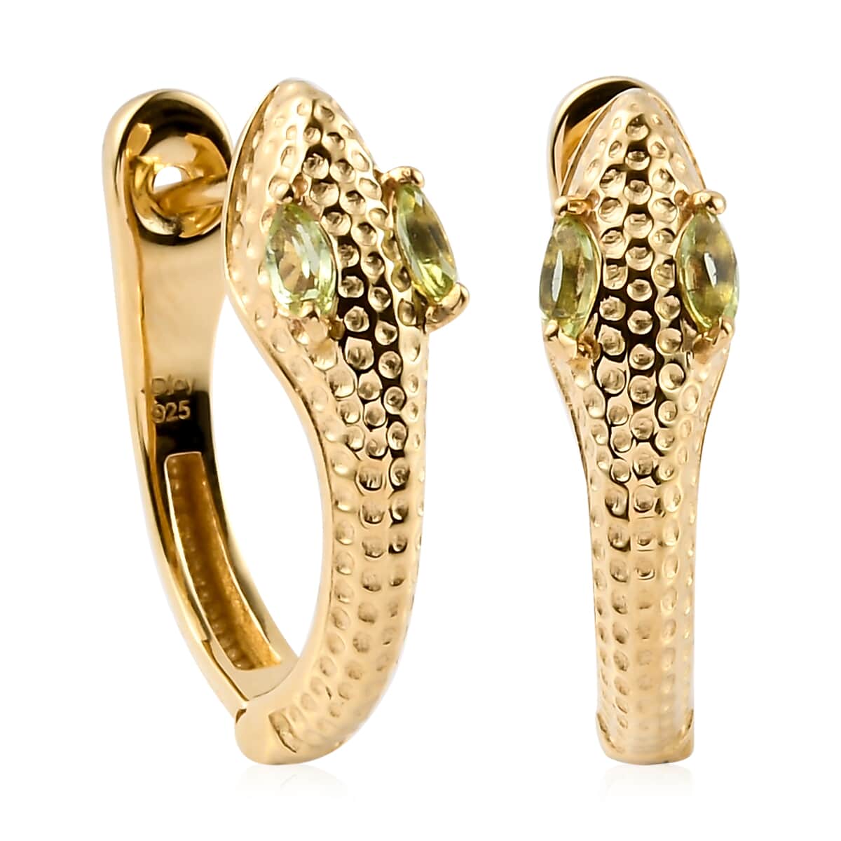 Peridot Eternal Love Snake Hoop Earrings in Vermeil Yellow Gold Over Sterling Silver 0.35 ctw image number 0