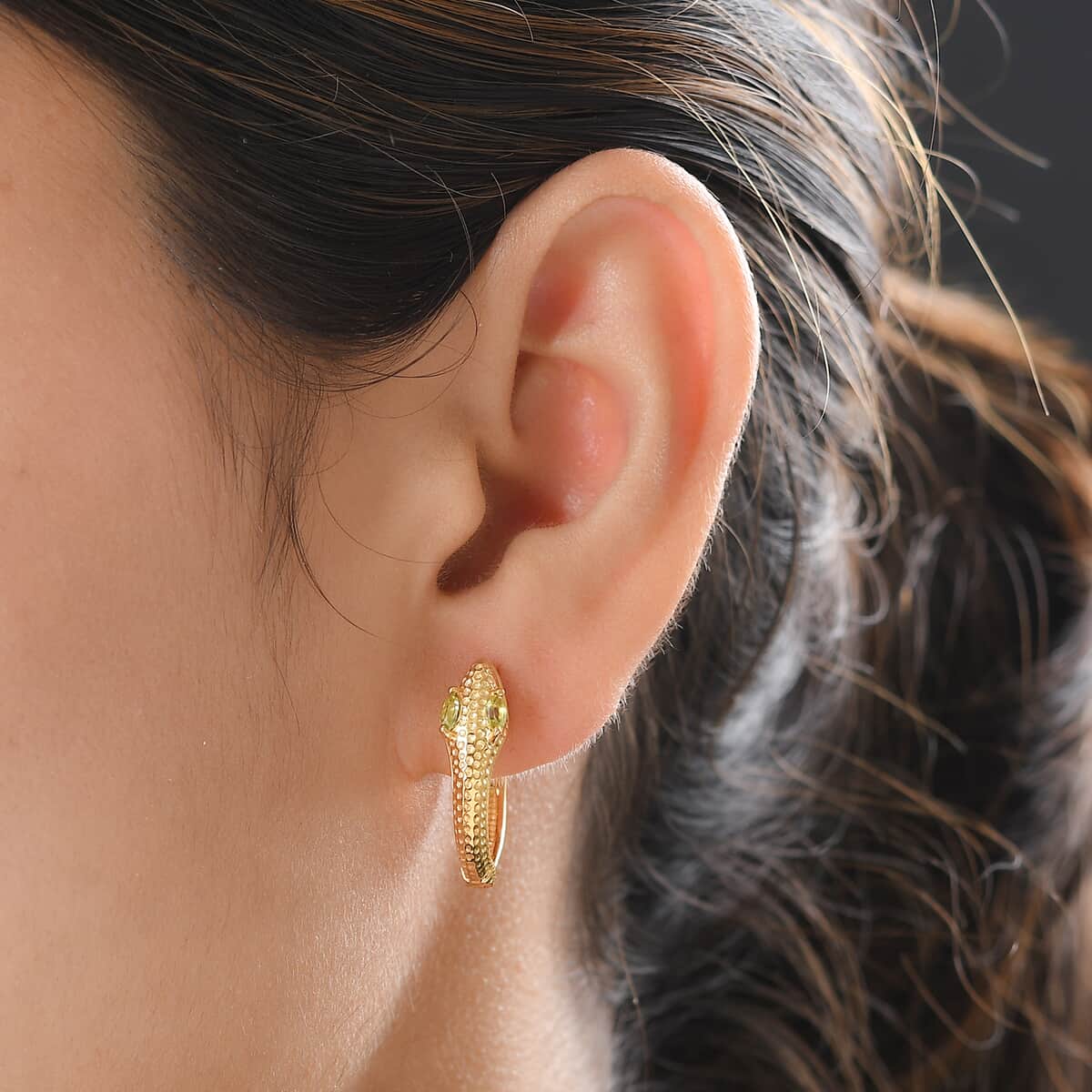 Peridot Eternal Love Snake Hoop Earrings in Vermeil Yellow Gold Over Sterling Silver 0.35 ctw image number 2
