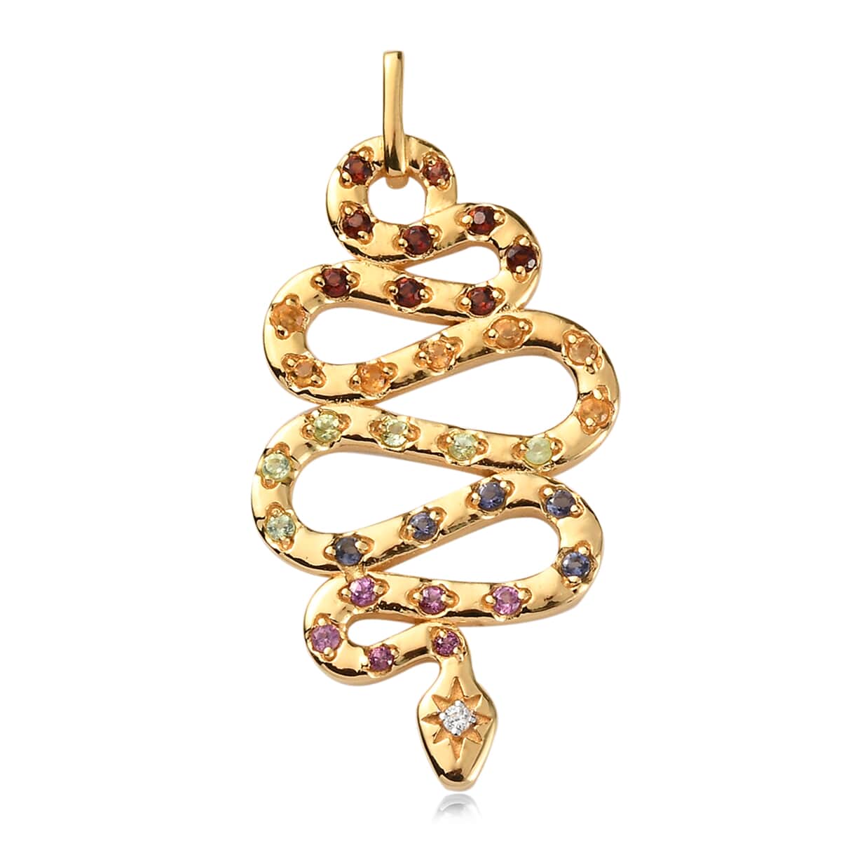 Multi Gemstone Oversized Statement Snake Pendant in Vermeil Yellow Gold Over Sterling Silver 0.90 ctw image number 0