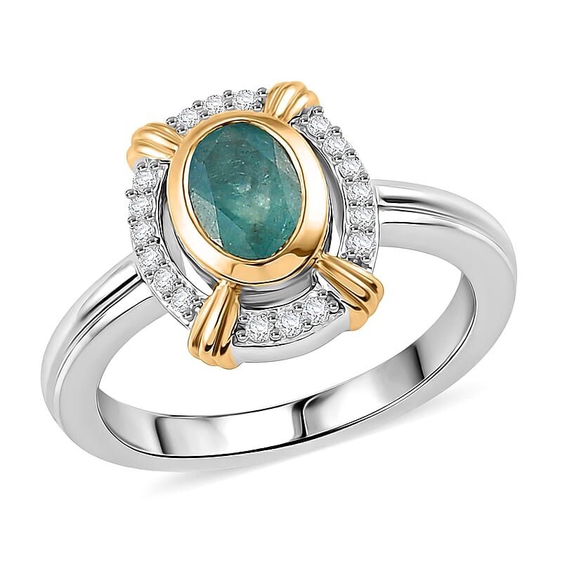 Grandidierite and Zircon 0.85 ctw Ring in 14K YG and Platinum Over Sterling Silver (Size 10.0)