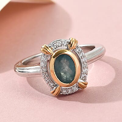 Grandidierite and Zircon 0.85 ctw Ring in 14K YG and Platinum Over Sterling Silver (Size 10.0)