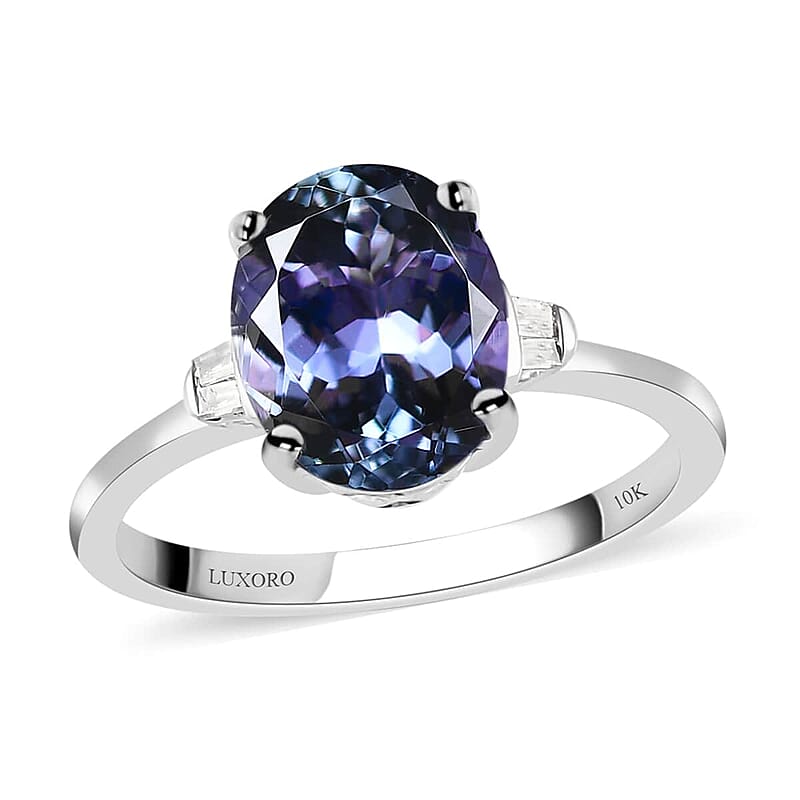 Luxoro 10K White Gold Premium Peacock Tanzanite and G-H I3 Diamond Ring (Size 7.0) 2.25 Grams 3.80 ctw