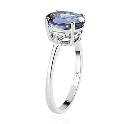Luxoro 10K White Gold Premium Peacock Tanzanite and G-H I3 Diamond Ring (Size 7.0) 2.25 Grams 3.80 ctw