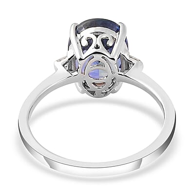 Luxoro 10K White Gold Premium Peacock Tanzanite and G-H I3 Diamond Ring (Size 7.0) 2.25 Grams 3.80 ctw