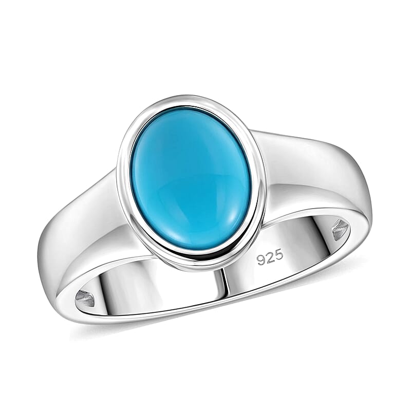 Sleeping Beauty Turquoise 1.50 ctw Solitaire Ring in Platinum Over Sterling Silver (Size 11.5)