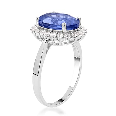 Color Change Fluorite and Natural White Zircon Halo Ring in Rhodium Over Sterling Silver (Size 10.0) 7.60 ctw