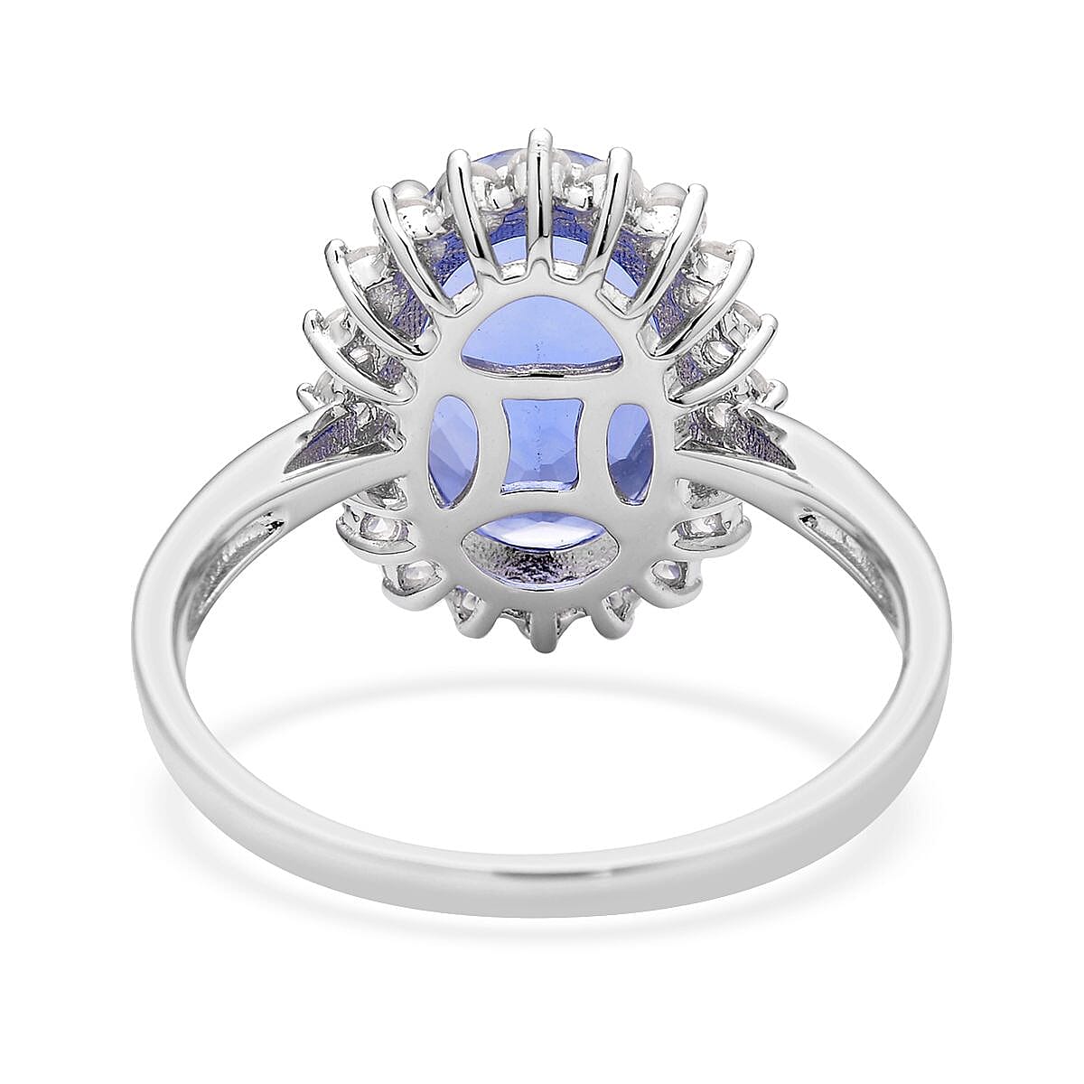 Color Change Fluorite and Natural White Zircon Halo Ring in Rhodium Over Sterling Silver (Size 10.0) 7.60 ctw