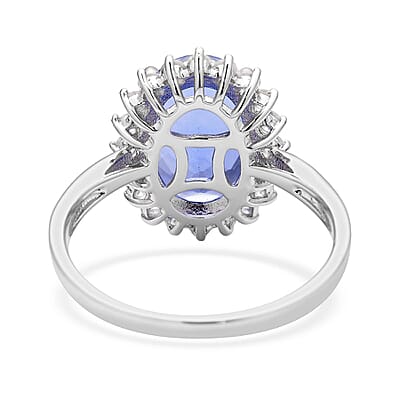 Color Change Fluorite and Natural White Zircon Halo Ring in Rhodium Over Sterling Silver (Size 10.0) 7.60 ctw