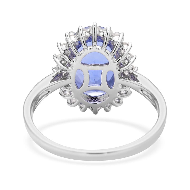 Color Change Fluorite and Natural White Zircon Halo Ring in Rhodium Over Sterling Silver (Size 10.0) 7.60 ctw