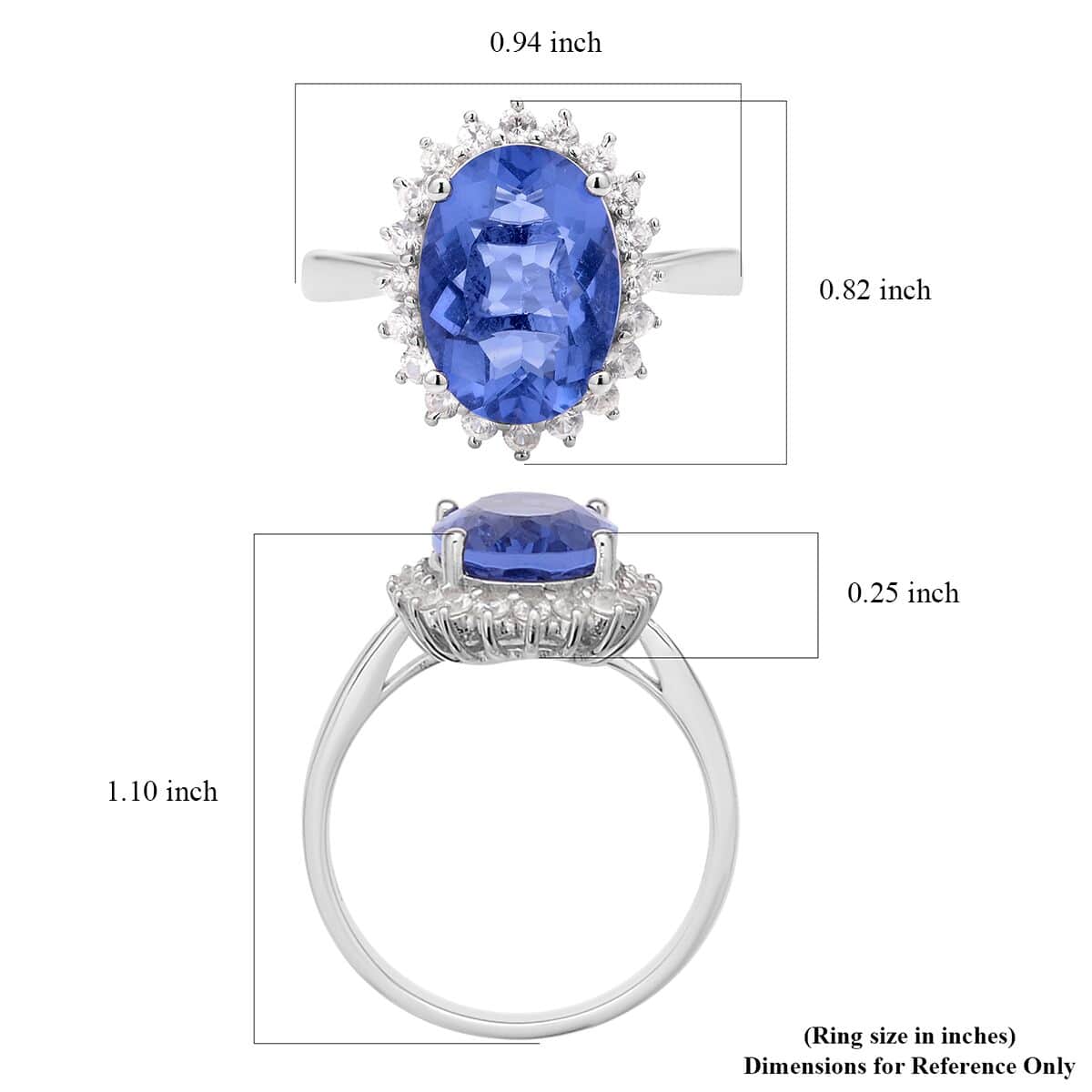 Color Change Fluorite, Natural White Zircon Halo Ring in Rhodium Over Sterling Silver (Size 10.0) 7.60 ctw image number 5