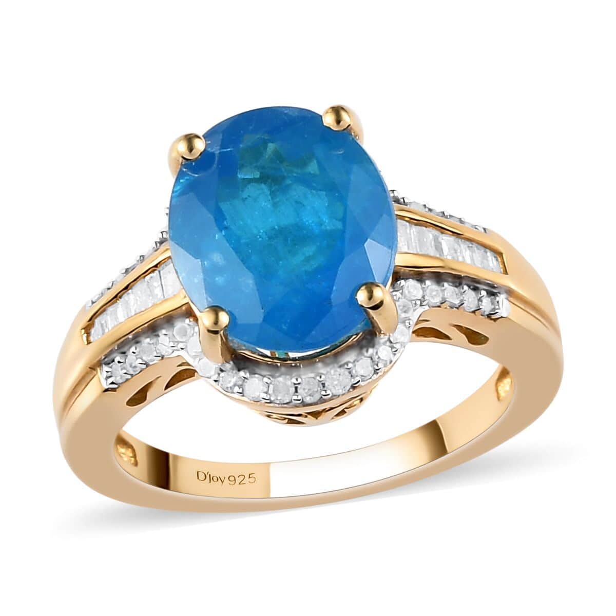 Malgache Neon Apatite and Diamond Ring in Vermeil Yellow Gold Over Sterling Silver (Size 10.0) 4.10 ctw image number 0