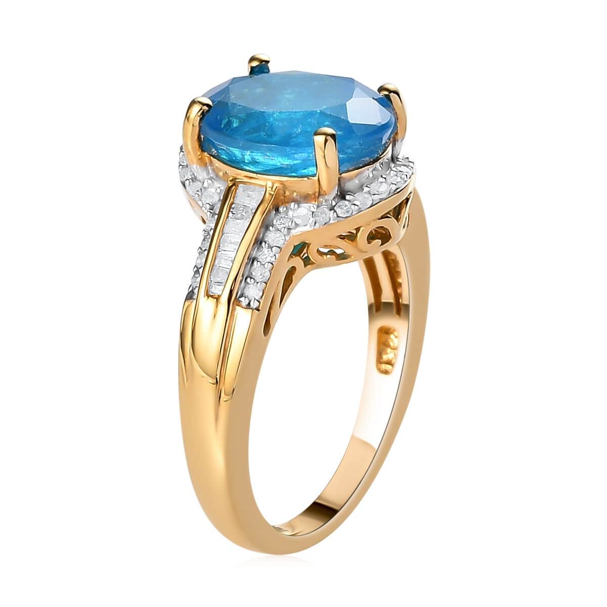 Malgache Neon Apatite and Diamond Ring in Vermeil Yellow Gold Over Sterling Silver (Size 10.0) 4.10 ctw image number 3