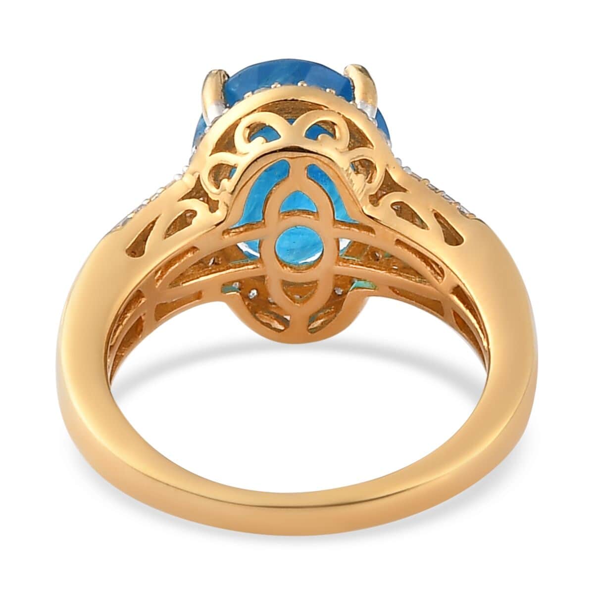 Malgache Neon Apatite and Diamond Ring in Vermeil Yellow Gold Over Sterling Silver (Size 10.0) 4.10 ctw image number 4